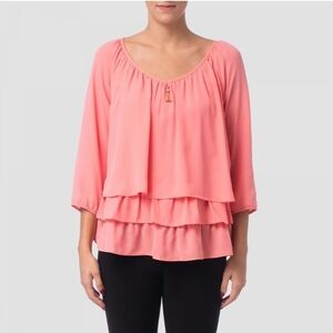 SZ8 Joseph Ribkoff Pink Tiered 3/4 Sleeve Blouse